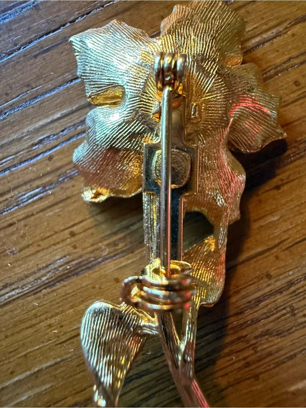Vintage Gold Tone Flower Brooch Green Rhinestone Faux Pearl Floral Pin